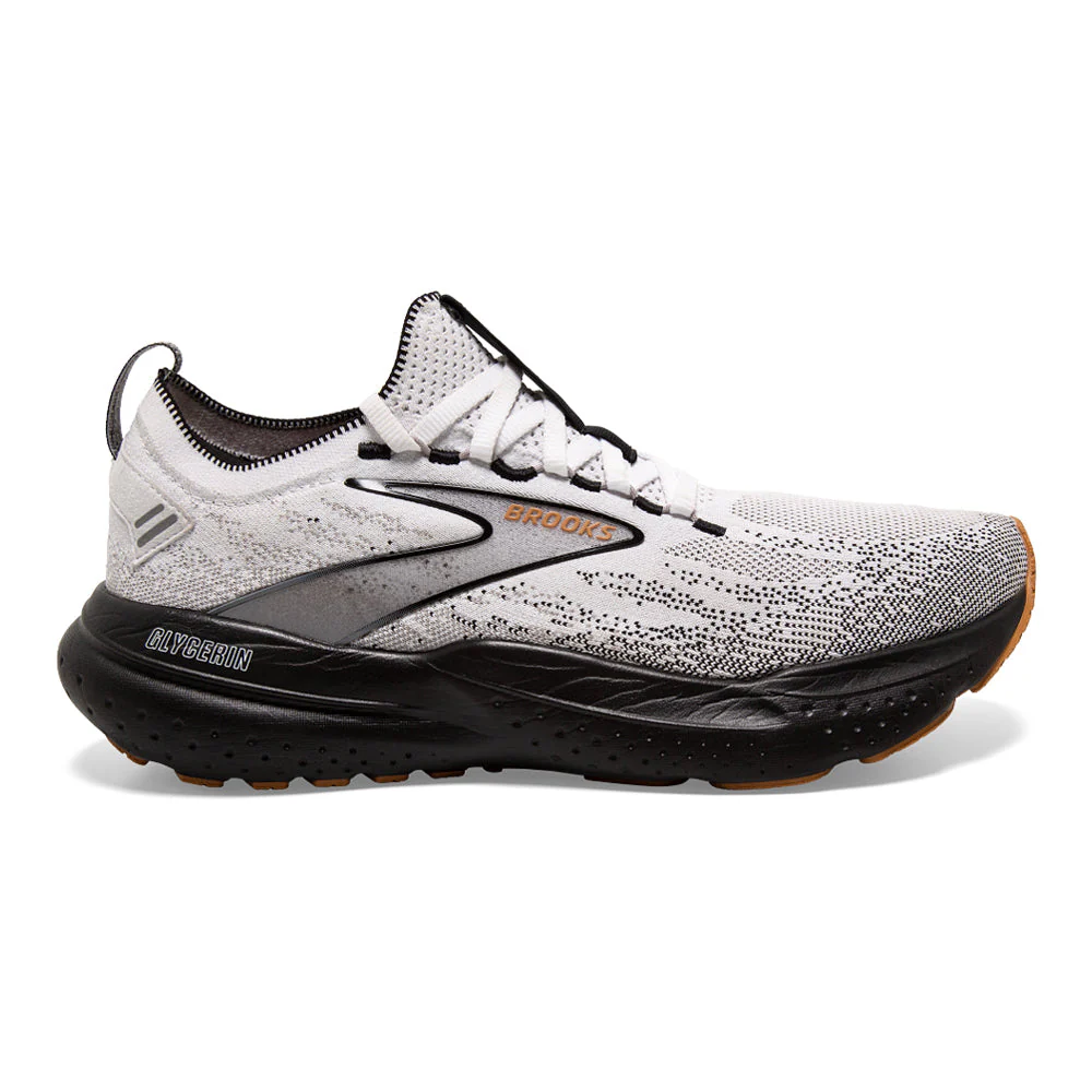 Men's Brooks Glycerin StealthFit 21, White/Grey/Black, 8 D Medium