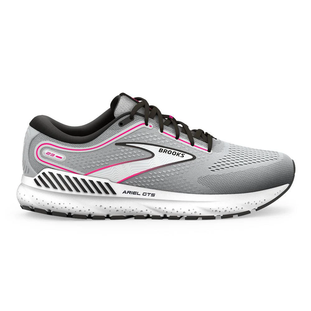 Women's Brooks Ariel GTS 23, Grey/Black/Pink, 6 D Wide