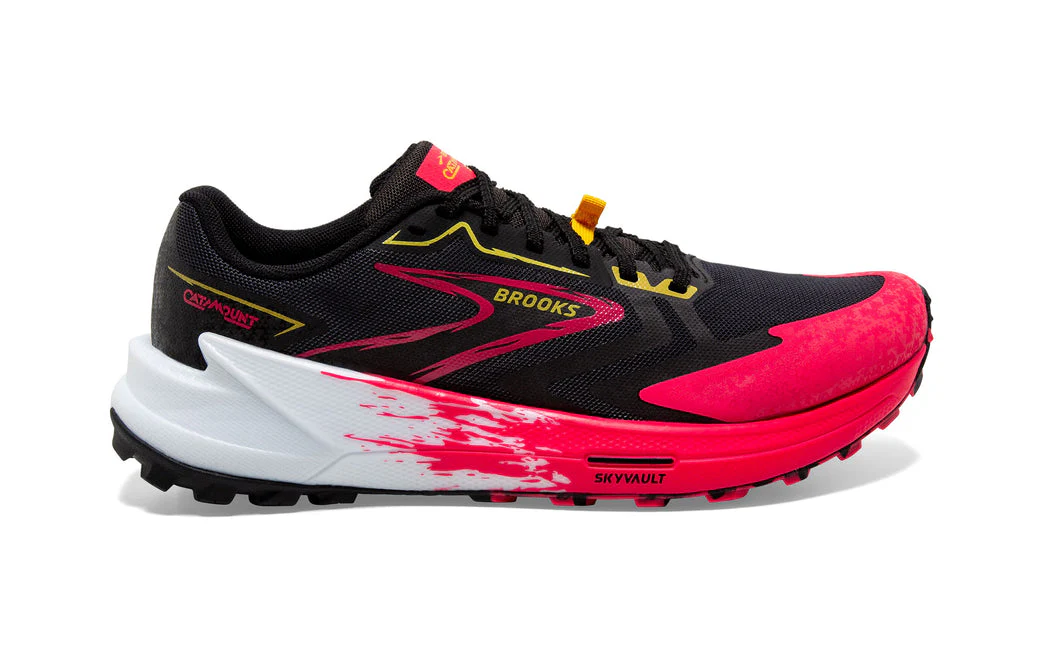 Women's Brooks Catamount 3, Black/Diva Pink/Lemon Chrome, 6.5 B Medium