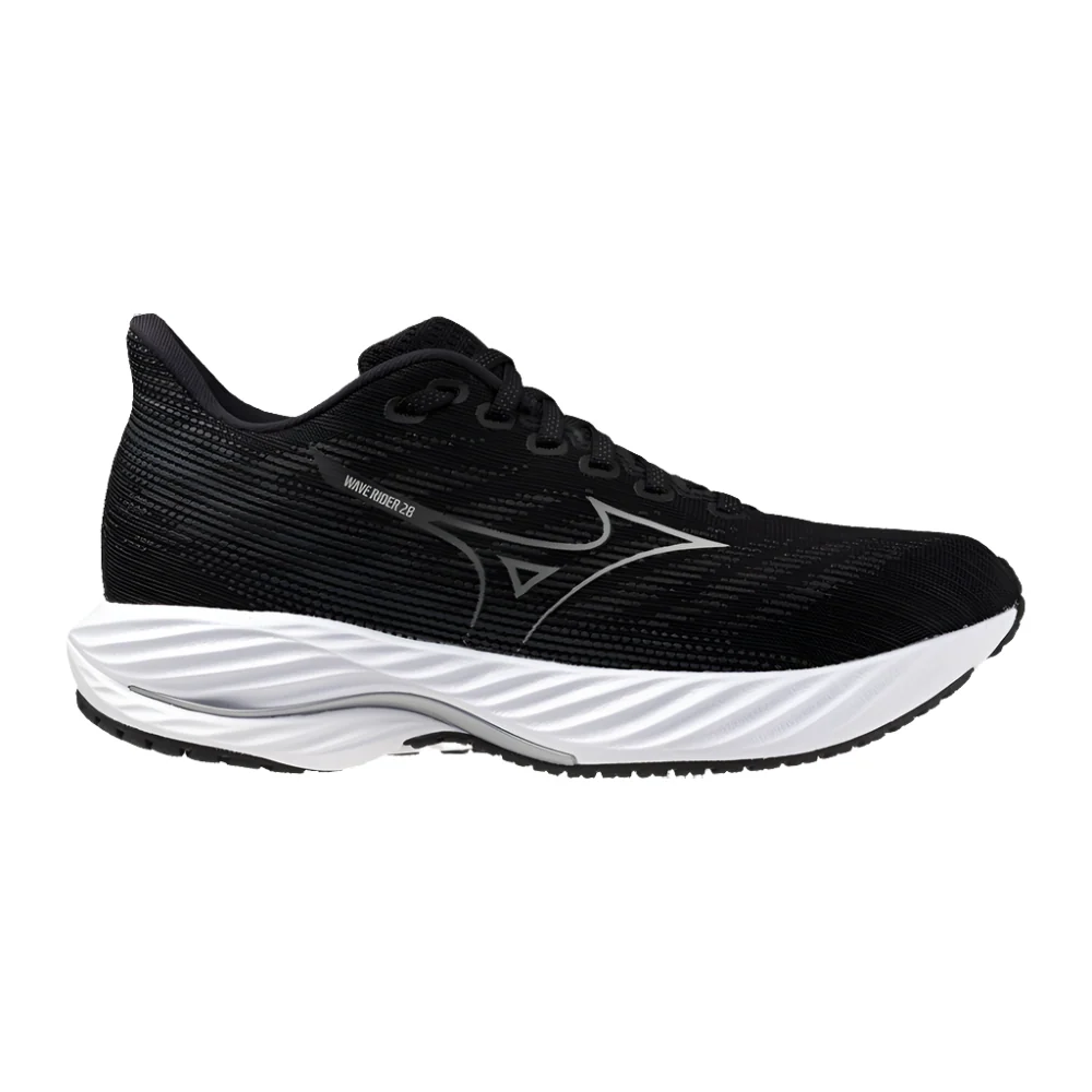 Women's Mizuno Wave Rider 28, Black/Harbor Mist, 9 D Wide