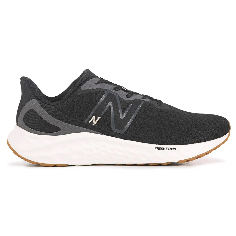 Women's New Balance Fresh Foam Arishi v4, Black/Light Gold Metallic/Gum 2, 9.5 D Wide